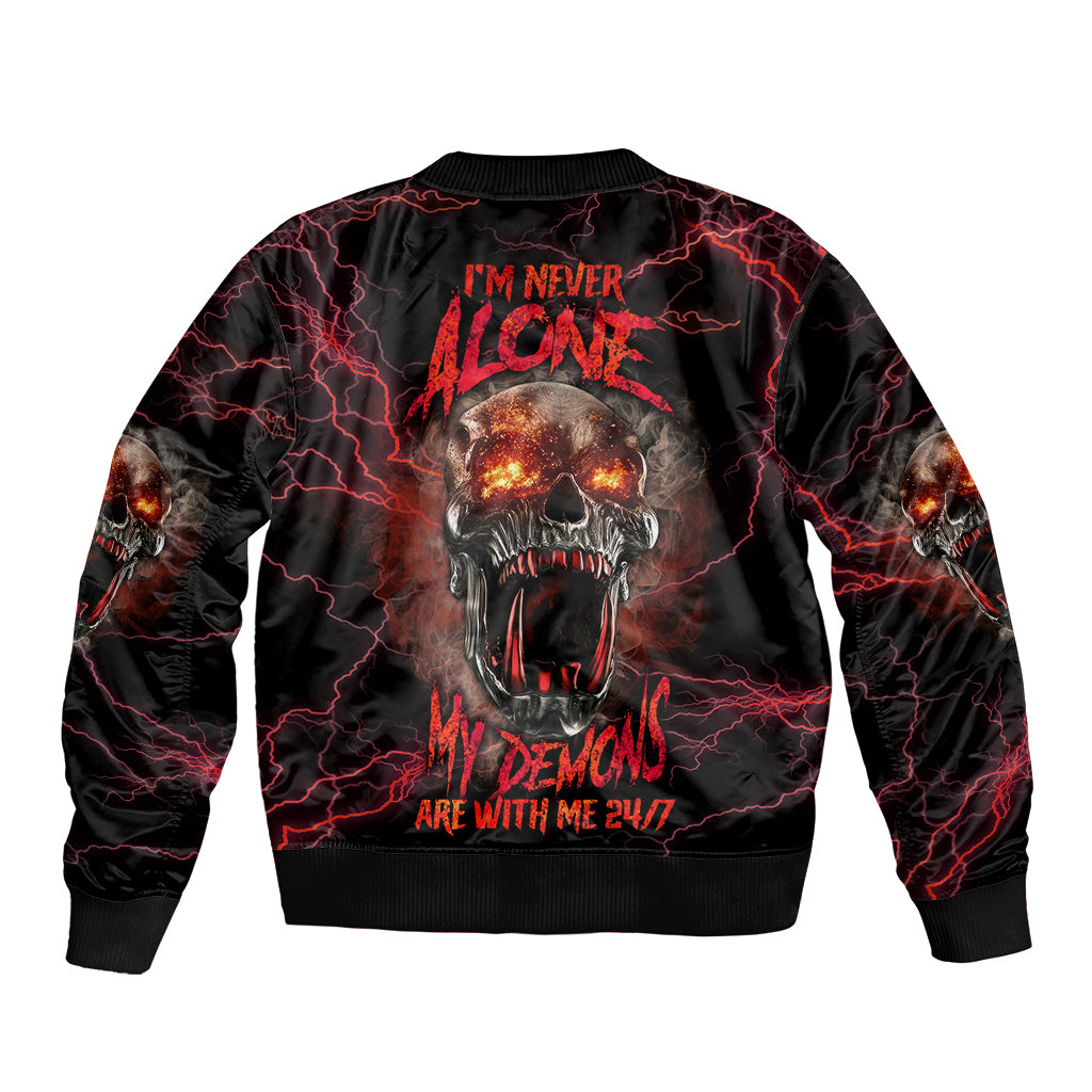 I'm Never Alone Skull Demon Sleeve Zip Bomber Jacket - Wonder Print Shop