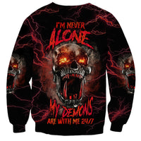 Black unisex sweatshirt with red lightning and large skull demon front graphic