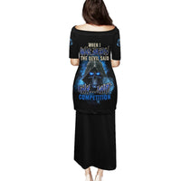 Black long T-shirt dress, short sleeves, large back blue skull graphic