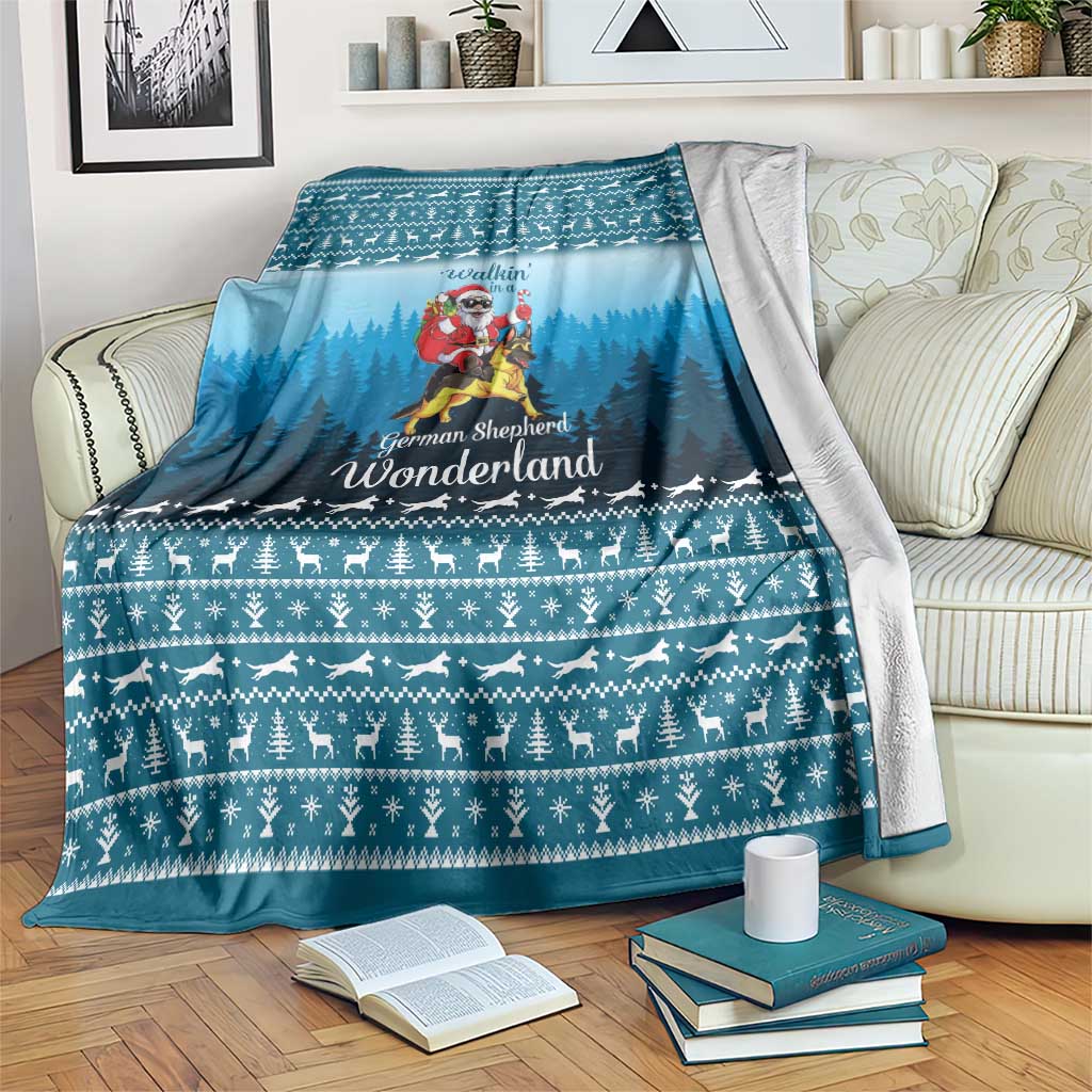 German Shepherd Christmas Blanket with Walking in a Wonderland Quote and Santa Forest - Wonder Print Shop