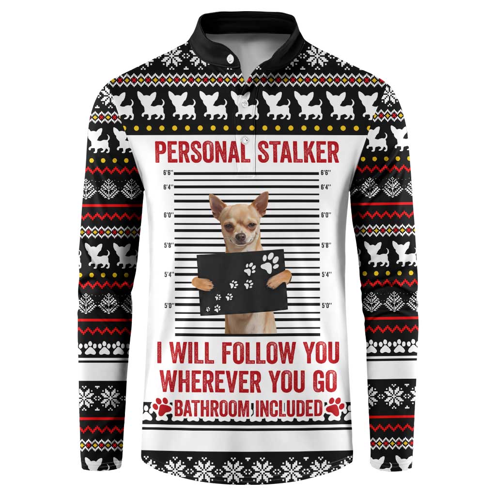 Chihuahua Personal Stalker Christmas Button Sweatshirt Xmas Holiday Patterns - Wonder Print Shop