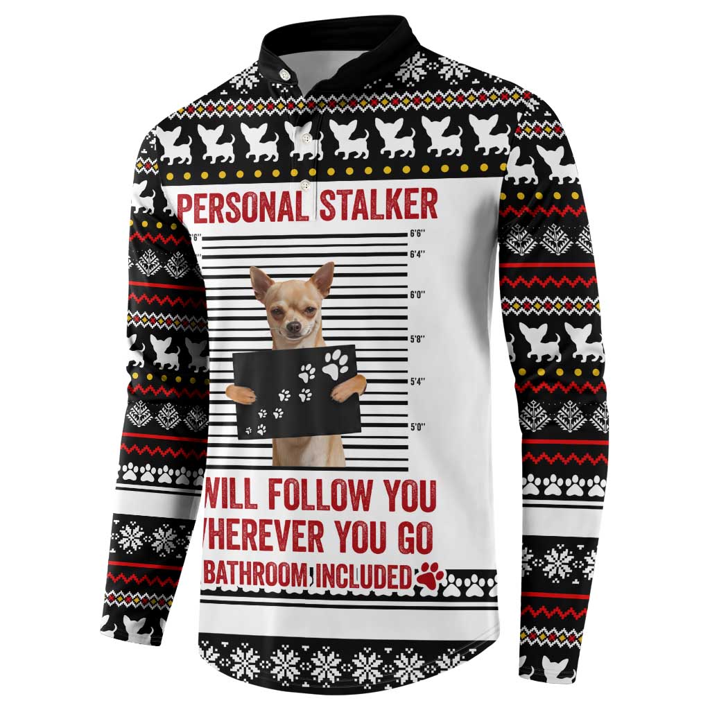 Chihuahua Personal Stalker Christmas Button Sweatshirt Xmas Holiday Patterns - Wonder Print Shop
