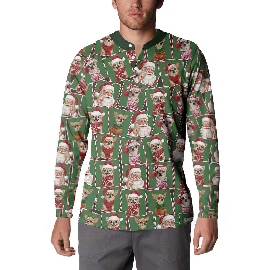 Chihuahua Santa Clau Christmas Button Sweatshirt Xmas Holiday Patterns - Wonder Print Shop