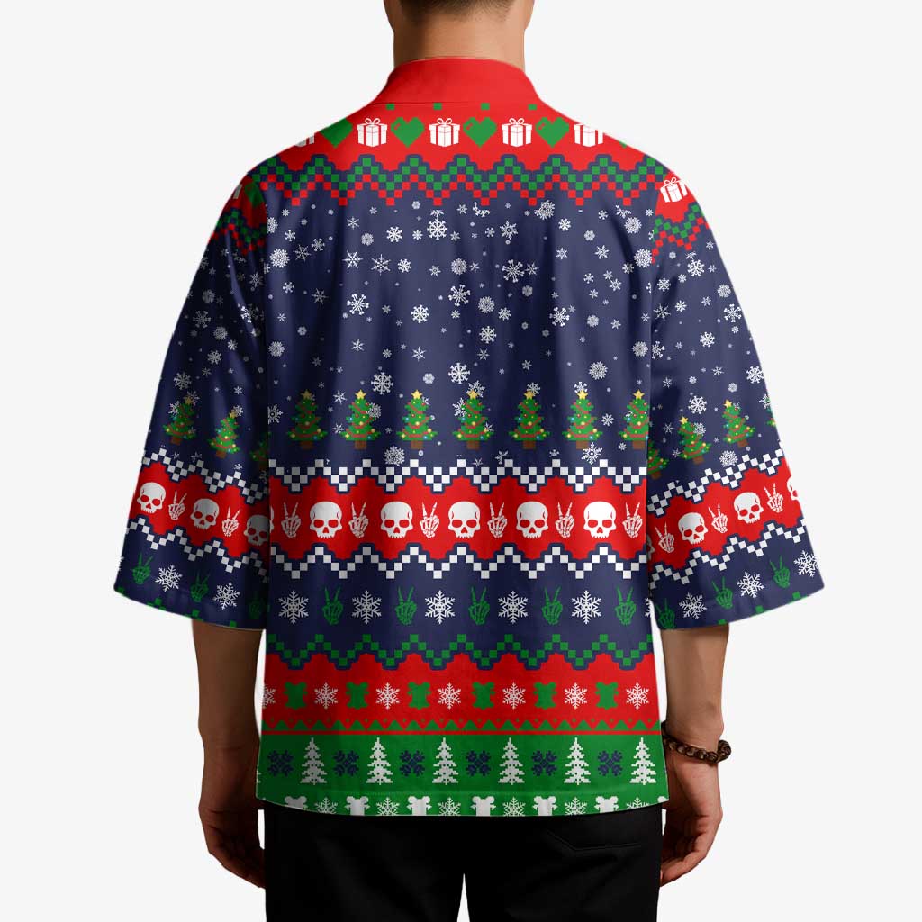 Dead Inside But Jolly Af Christmas Skeleton Kimono Xmas Holiday Patterns - Wonder Print Shop