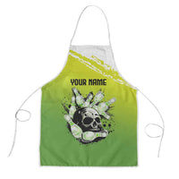 Personalized Skull Bowling Apron with Neon Green Strike Design - Edgy Bowler Style - Wonder Print Shop