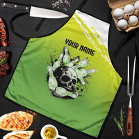 Personalized Skull Bowling Apron with Neon Green Strike Design - Edgy Bowler Style - Wonder Print Shop