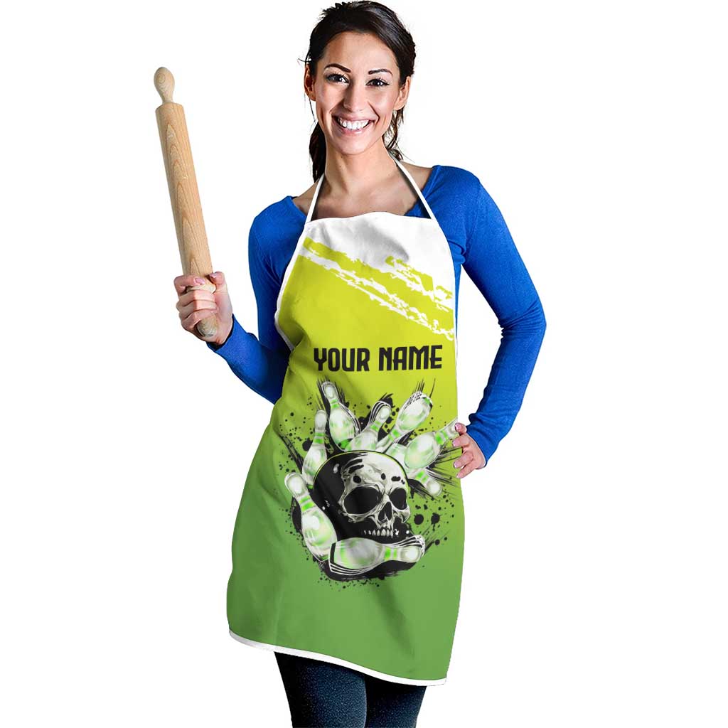 Personalized Skull Bowling Apron with Neon Green Strike Design - Edgy Bowler Style - Wonder Print Shop