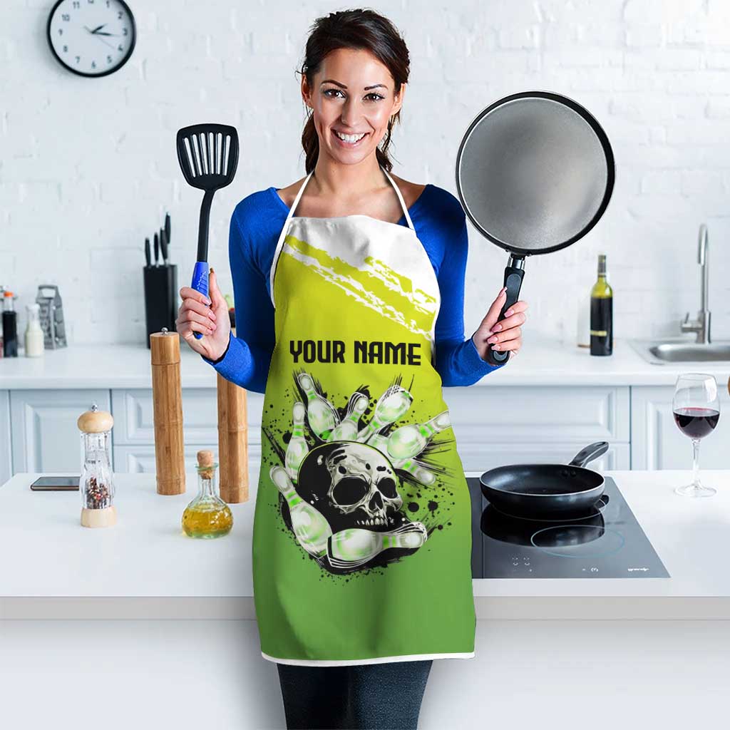 Personalized Skull Bowling Apron with Neon Green Strike Design - Edgy Bowler Style - Wonder Print Shop