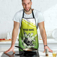 Personalized Skull Bowling Apron with Neon Green Strike Design - Edgy Bowler Style - Wonder Print Shop