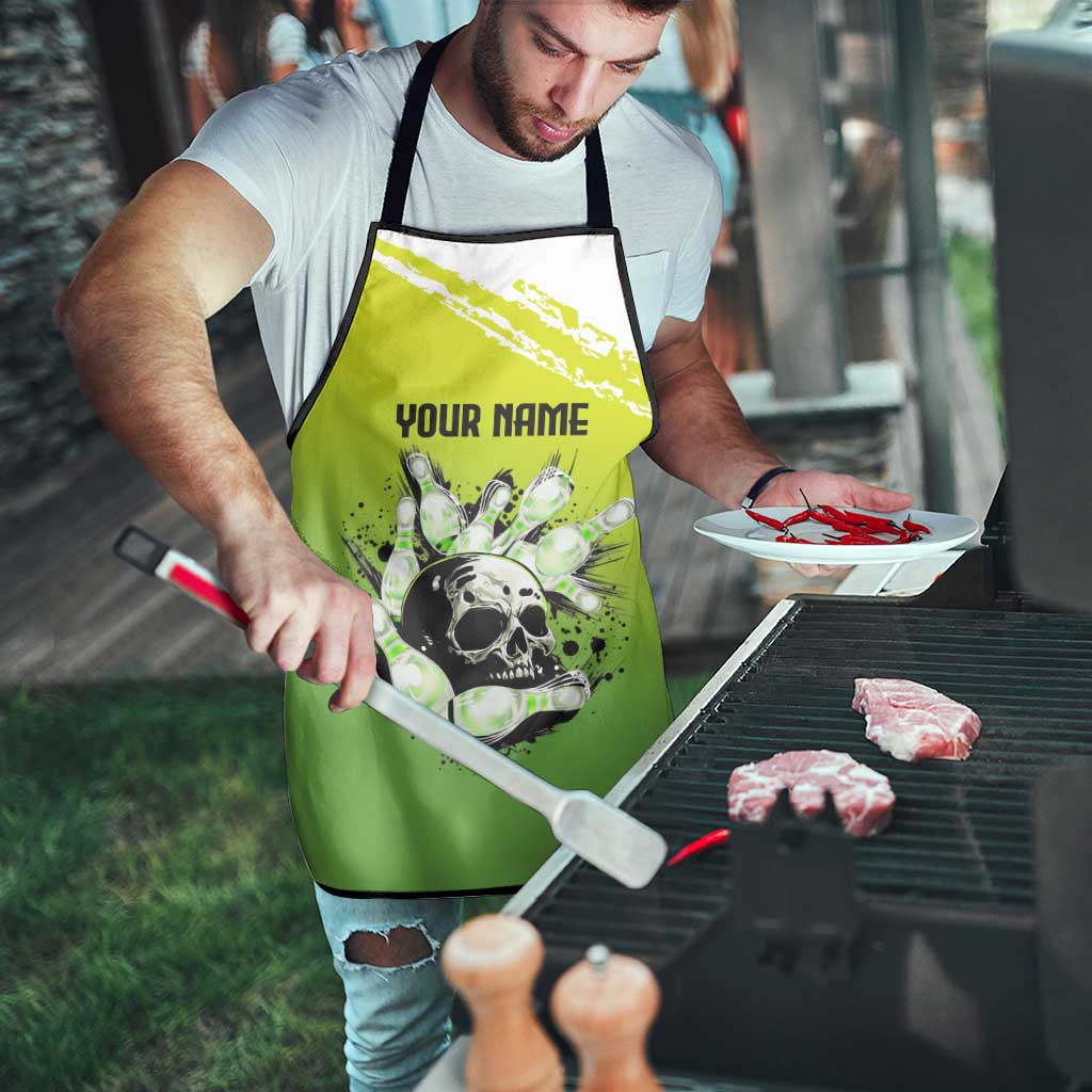 Personalized Skull Bowling Apron with Neon Green Strike Design - Edgy Bowler Style - Wonder Print Shop