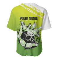 Personalized Skull Bowling Baseball Jersey with Neon Green Strike Design - Edgy Bowler Style - Wonder Print Shop