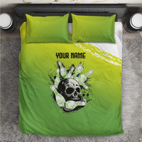 Personalized Skull Bowling Bedding Set with Neon Green Strike Design - Edgy Bowler Style - Wonder Print Shop