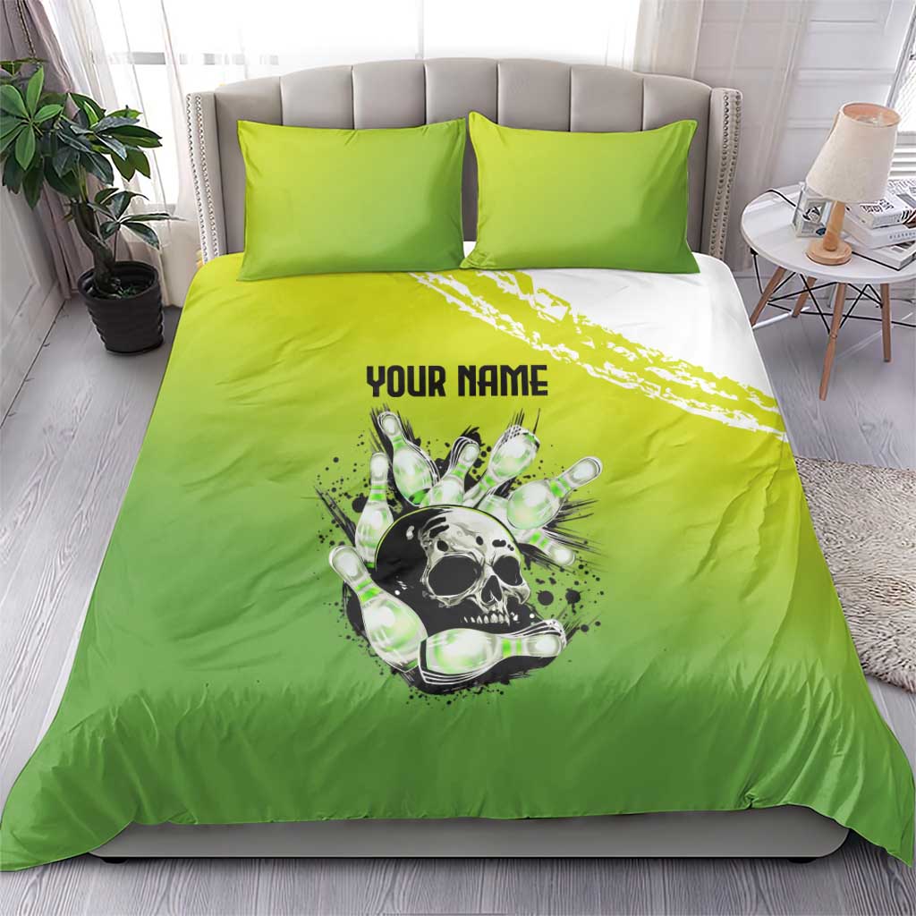 Personalized Skull Bowling Bedding Set with Neon Green Strike Design - Edgy Bowler Style - Wonder Print Shop