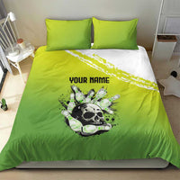 Personalized Skull Bowling Bedding Set with Neon Green Strike Design - Edgy Bowler Style - Wonder Print Shop