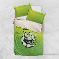 Personalized Skull Bowling Bedding Set with Neon Green Strike Design - Edgy Bowler Style - Wonder Print Shop