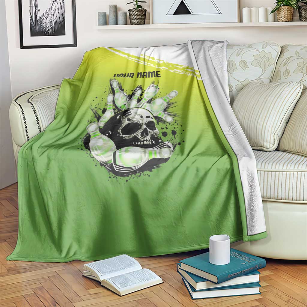 Personalized Skull Bowling Blanket with Neon Green Strike Design - Edgy Bowler Style - Wonder Print Shop
