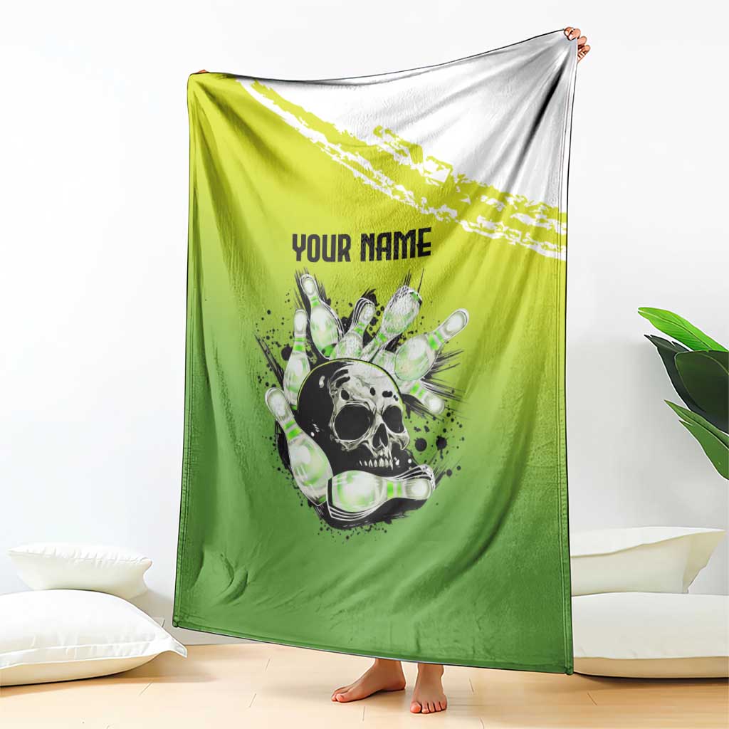 Personalized Skull Bowling Blanket with Neon Green Strike Design - Edgy Bowler Style - Wonder Print Shop