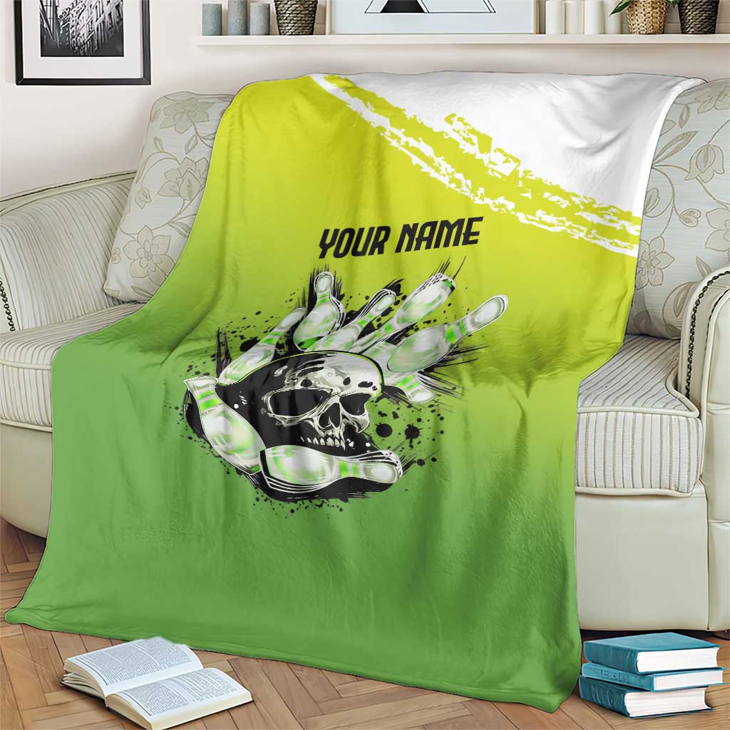 Personalized Skull Bowling Blanket with Neon Green Strike Design - Edgy Bowler Style - Wonder Print Shop