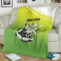 Personalized Skull Bowling Blanket with Neon Green Strike Design - Edgy Bowler Style - Wonder Print Shop