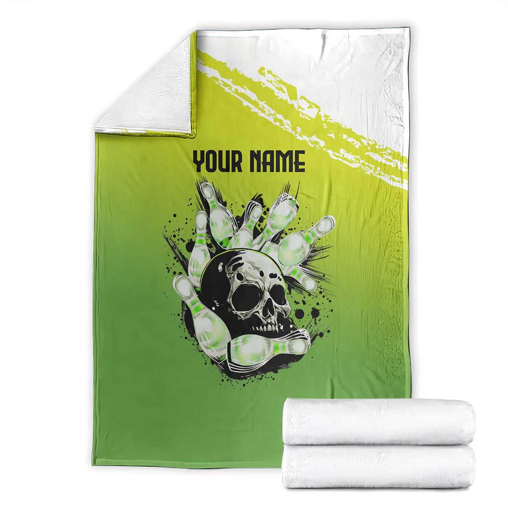 Personalized Skull Bowling Blanket with Neon Green Strike Design - Edgy Bowler Style - Wonder Print Shop
