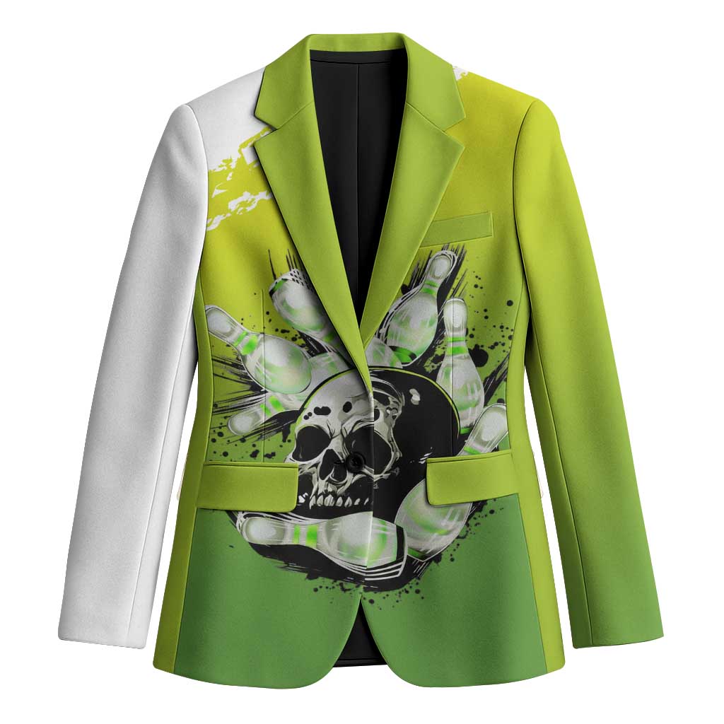 Personalized Skull Bowling Blazer with Neon Green Strike Design - Edgy Bowler Style - Wonder Print Shop