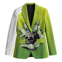 Personalized Skull Bowling Blazer with Neon Green Strike Design - Edgy Bowler Style - Wonder Print Shop
