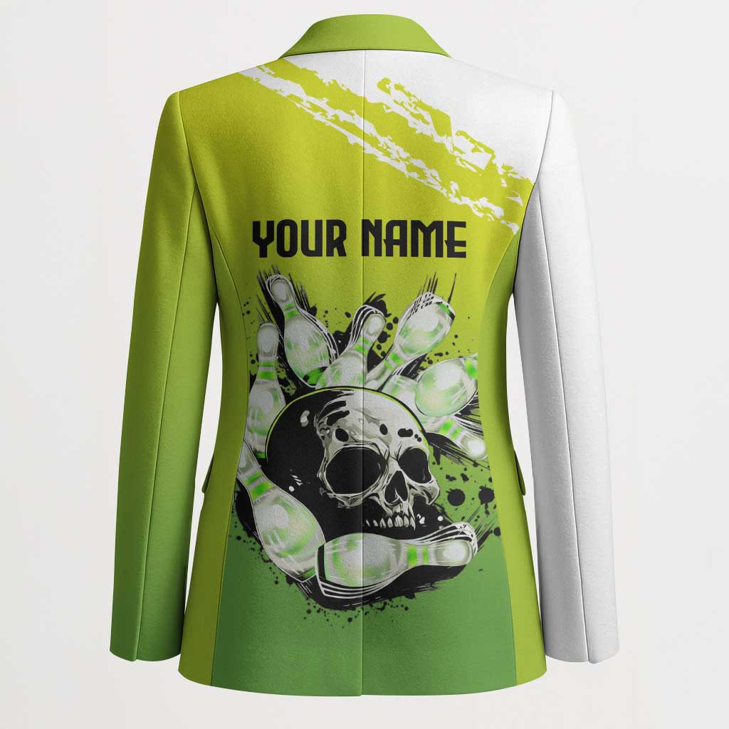 Personalized Skull Bowling Blazer with Neon Green Strike Design - Edgy Bowler Style - Wonder Print Shop