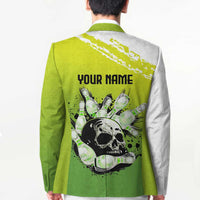 Personalized Skull Bowling Blazer with Neon Green Strike Design - Edgy Bowler Style - Wonder Print Shop