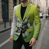 Personalized Skull Bowling Blazer with Neon Green Strike Design - Edgy Bowler Style - Wonder Print Shop