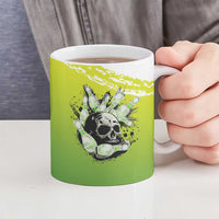 Personalized Skull Bowling Ceramic Mug with Neon Green Strike Design - Edgy Bowler Style - Wonder Print Shop