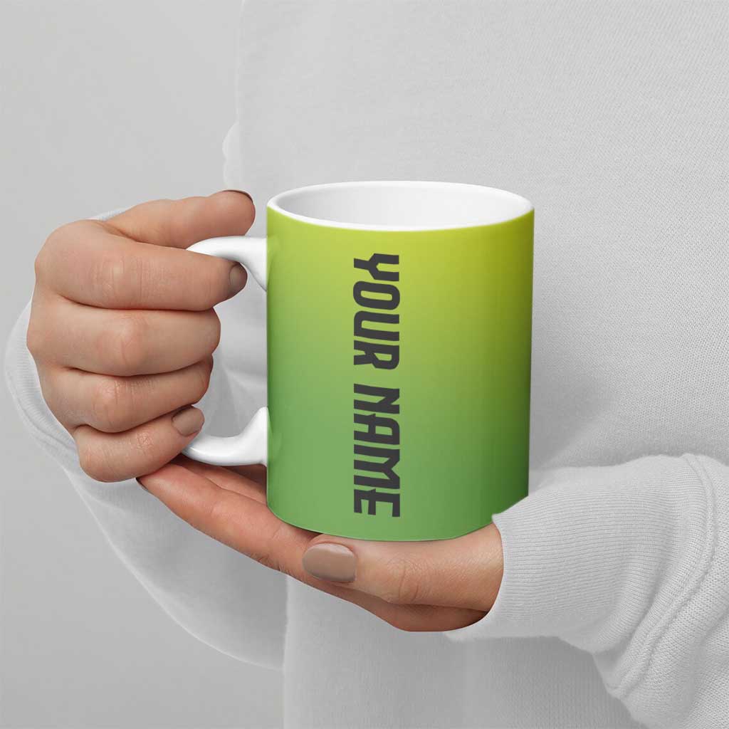 Personalized Skull Bowling Ceramic Mug with Neon Green Strike Design - Edgy Bowler Style - Wonder Print Shop