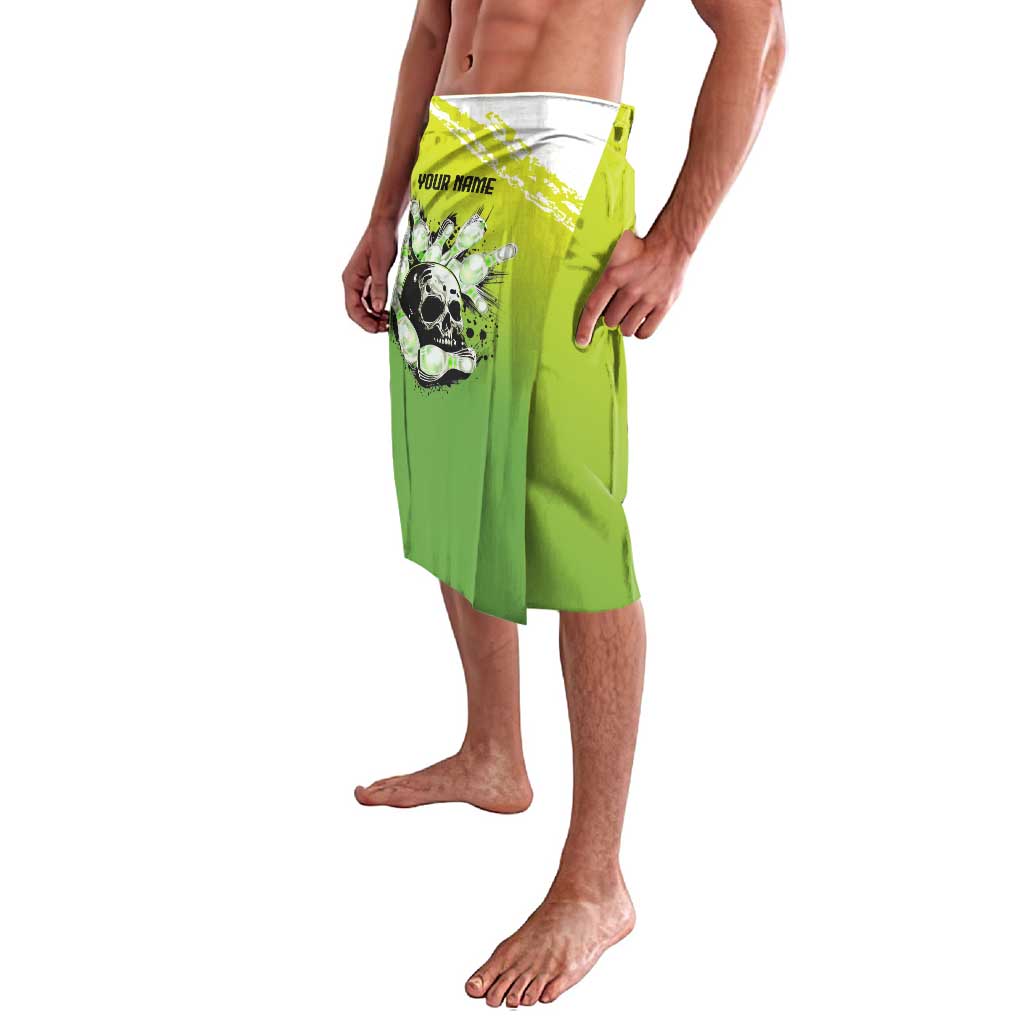 Personalized Skull Bowling Lavalava with Neon Green Strike Design - Edgy Bowler Style - Wonder Print Shop