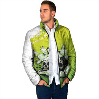 Personalized Skull Bowling Padded Jacket with Neon Green Strike Design - Edgy Bowler Style - Wonder Print Shop