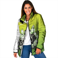 Personalized Skull Bowling Padded Jacket with Neon Green Strike Design - Edgy Bowler Style - Wonder Print Shop