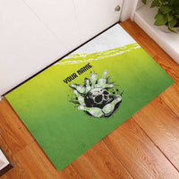 Personalized Skull Bowling Rubber Doormat with Neon Green Strike Design - Edgy Bowler Style - Wonder Print Shop