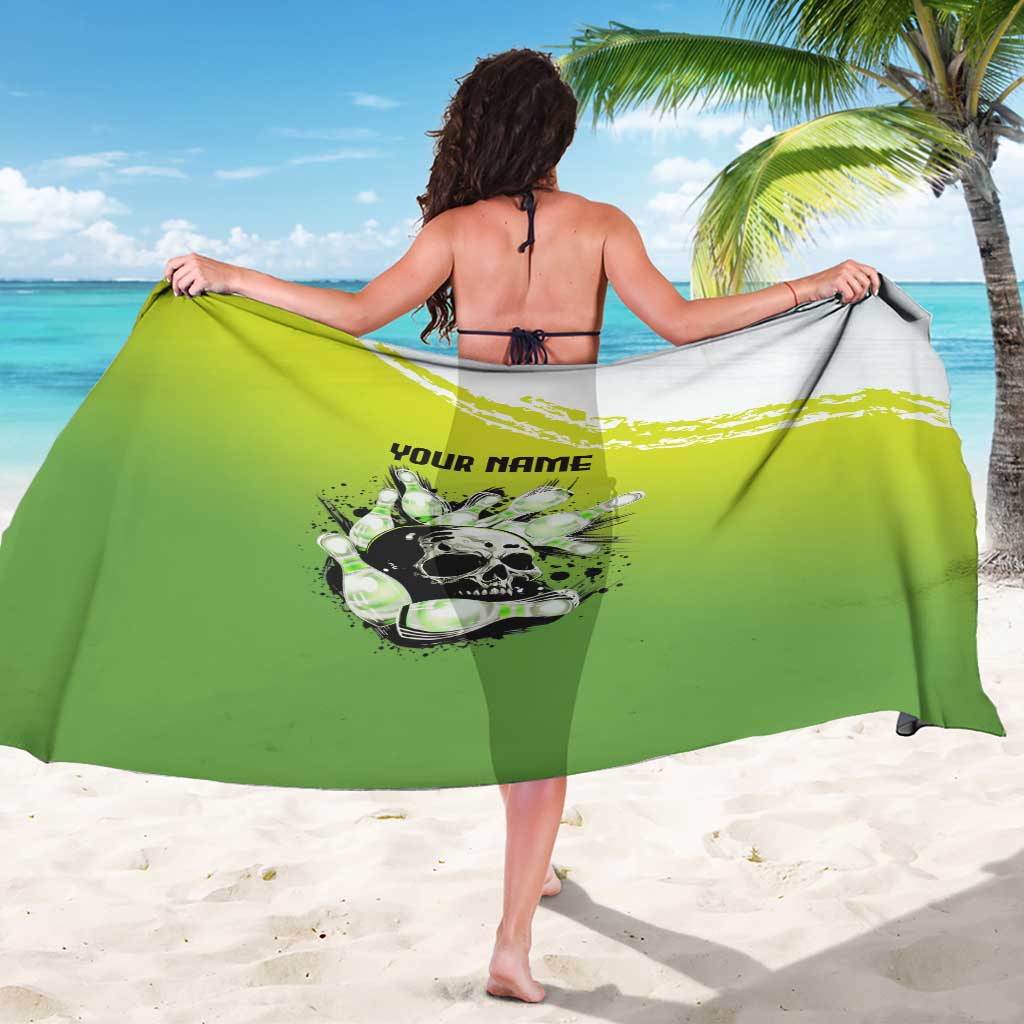 Personalized Skull Bowling Sarong with Neon Green Strike Design - Edgy Bowler Style - Wonder Print Shop