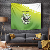 Personalized Skull Bowling Tapestry with Neon Green Strike Design - Edgy Bowler Style - Wonder Print Shop