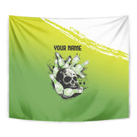 Personalized Skull Bowling Tapestry with Neon Green Strike Design - Edgy Bowler Style - Wonder Print Shop