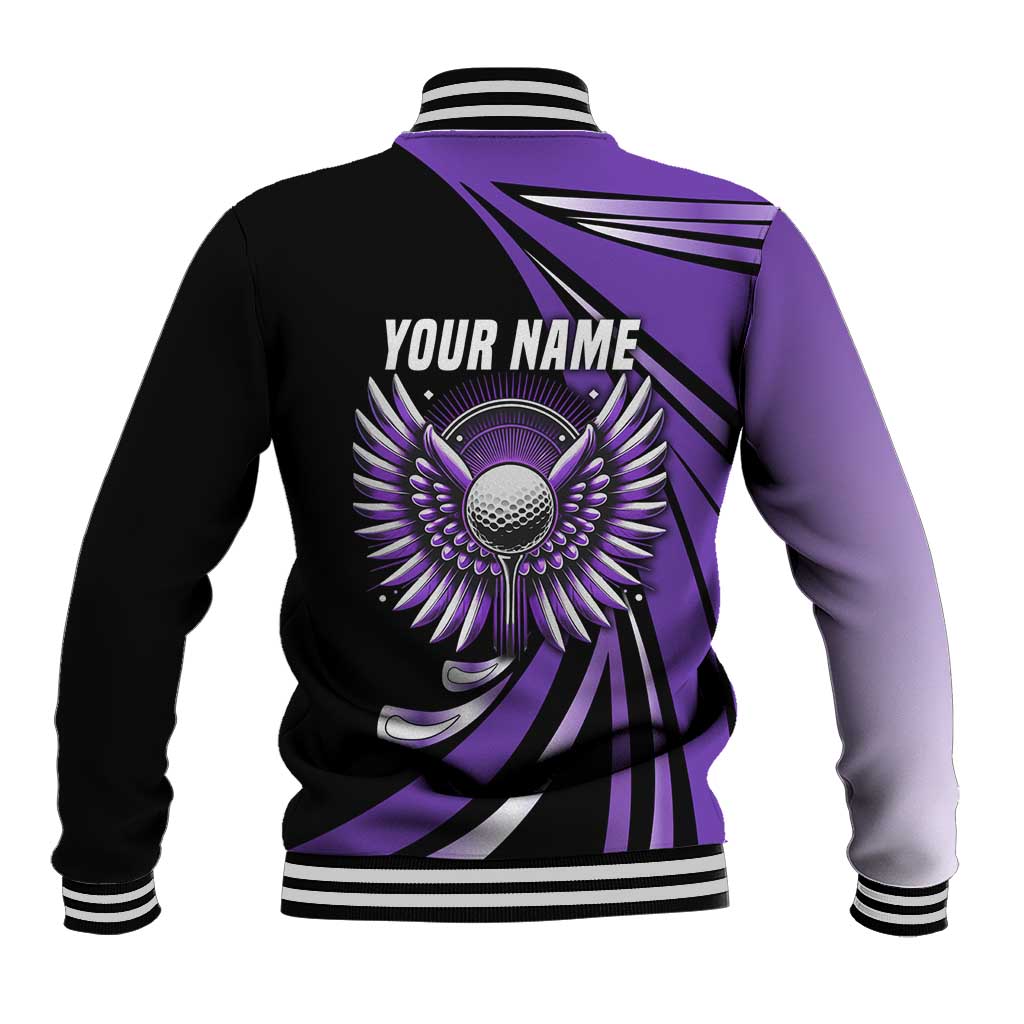 Personalized Purple Winged Golf Ball Baseball Jacket Bold Golf Graphic Design - Wonder Print Shop