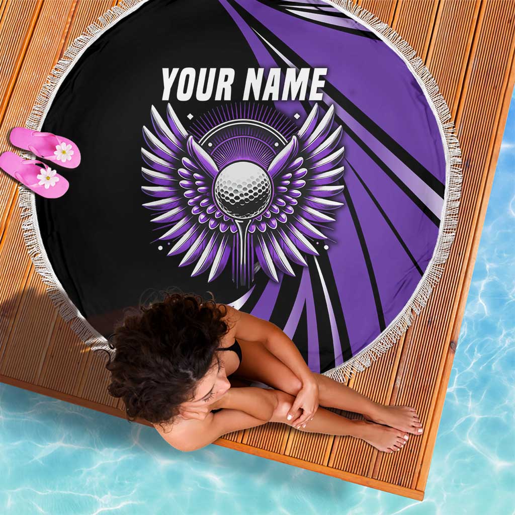 Personalized Purple Winged Golf Ball Beach Blanket Bold Golf Graphic Design - Wonder Print Shop