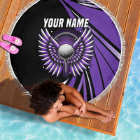 Personalized Purple Winged Golf Ball Beach Blanket Bold Golf Graphic Design - Wonder Print Shop