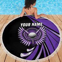 Personalized Purple Winged Golf Ball Beach Blanket Bold Golf Graphic Design - Wonder Print Shop