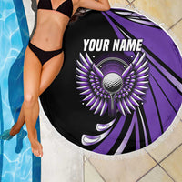 Personalized Purple Winged Golf Ball Beach Blanket Bold Golf Graphic Design - Wonder Print Shop