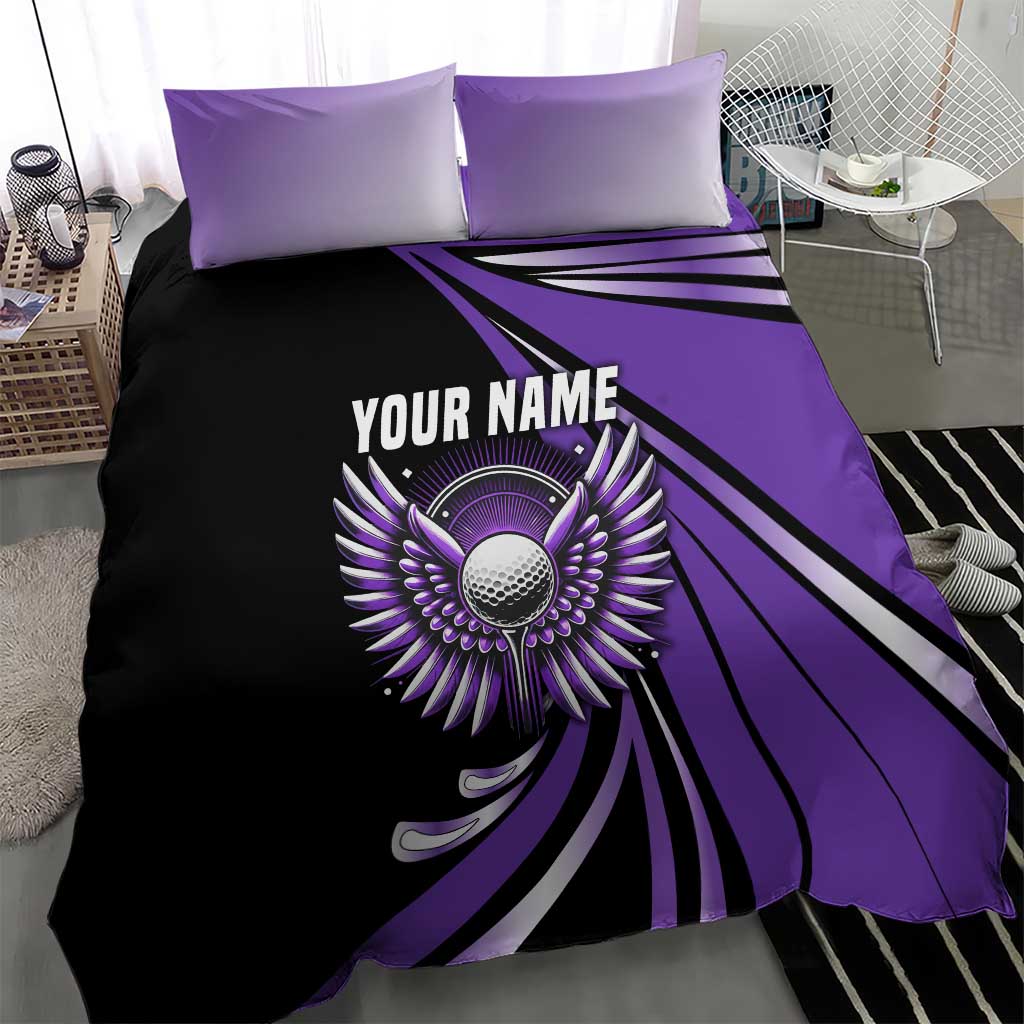 Personalized Purple Winged Golf Ball Bedding Set Bold Golf Graphic Design - Wonder Print Shop