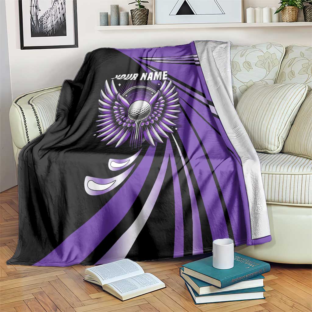 Personalized Purple Winged Golf Ball Blanket Bold Golf Graphic Design - Wonder Print Shop