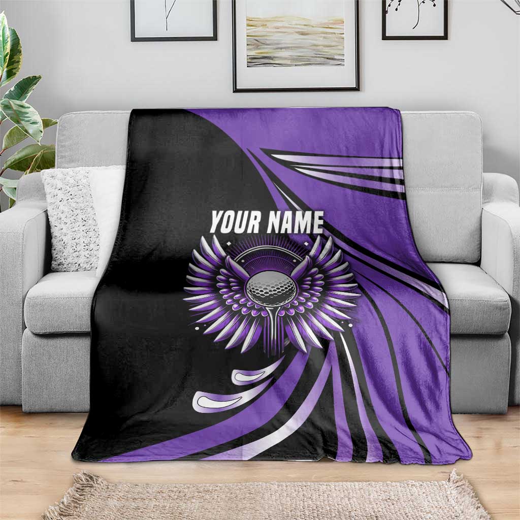 Personalized Purple Winged Golf Ball Blanket Bold Golf Graphic Design - Wonder Print Shop