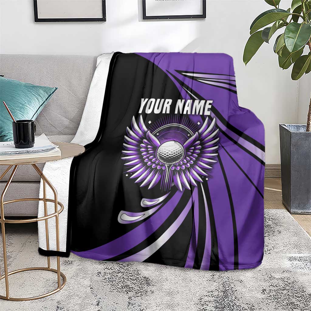 Personalized Purple Winged Golf Ball Blanket Bold Golf Graphic Design - Wonder Print Shop