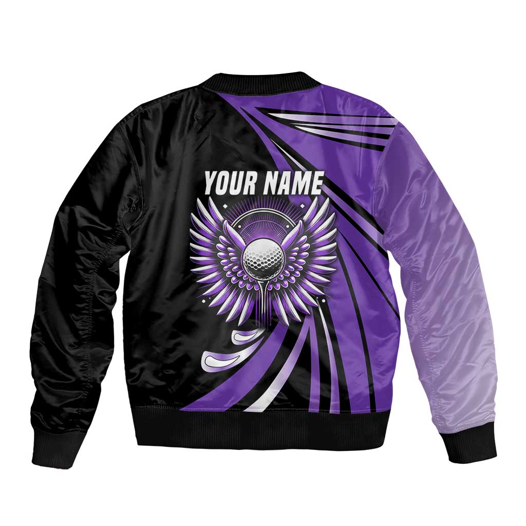 Personalized Purple Winged Golf Ball Bomber Jacket Bold Golf Graphic Design - Wonder Print Shop