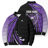 Personalized Purple Winged Golf Ball Bomber Puffer Jacket Bold Golf Graphic Design - Wonder Print Shop