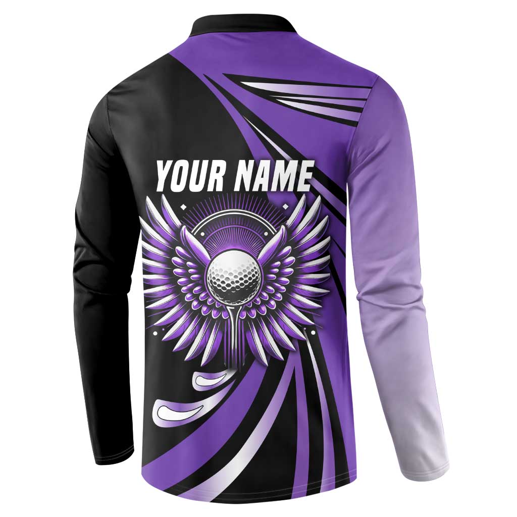 Personalized Purple Winged Golf Ball Button Sweatshirt Bold Golf Graphic Design - Wonder Print Shop
